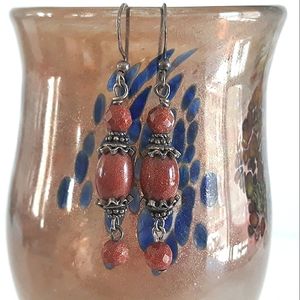 Goldstone beaded sterling silver dangle earrings